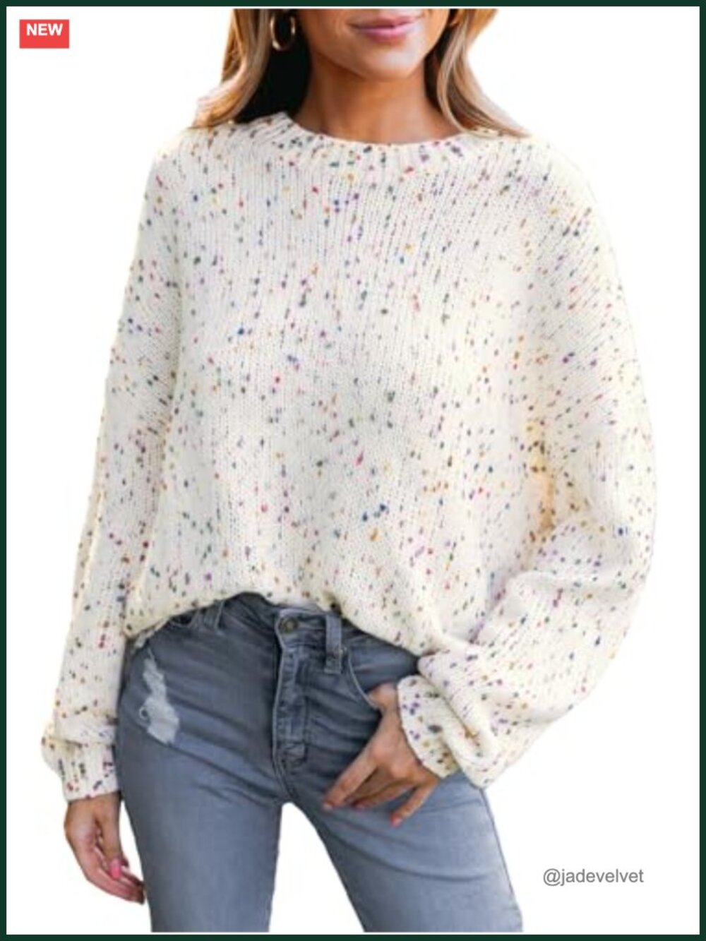 CUPSHE Women's Rainbow Pom Pullover Knit Sweater Crewneck Long Sleeve